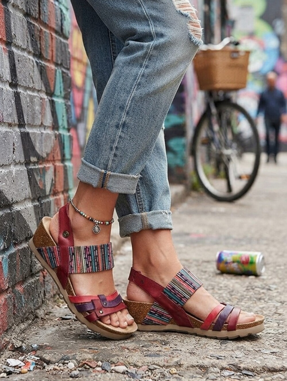 Wanda Panda Leather Sandals Multicolor Striped Wedge EU 40